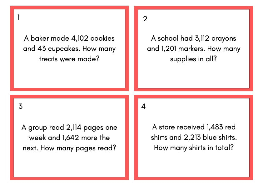 Static Addition Word Problems - Downloadable PDF