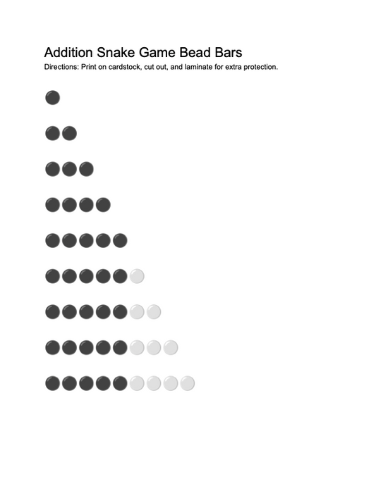 Free Printable: Black and White Beads for the Addition Snake Game