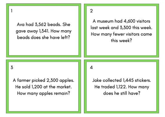 Static Long Subtraction Word Problems - Downloadable PDF