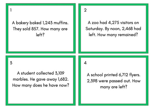 Dynamic Long Subtraction Word Problems - Downloadable PDF